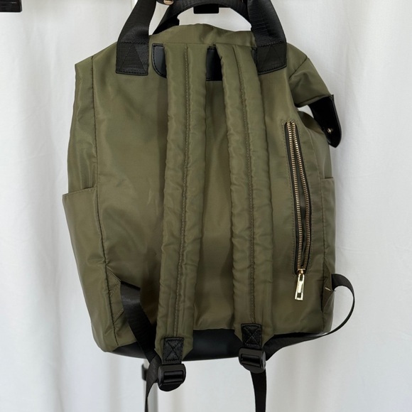 Olive and Black Canvas Backpack with Boxy Shape - Picture 2 of 4